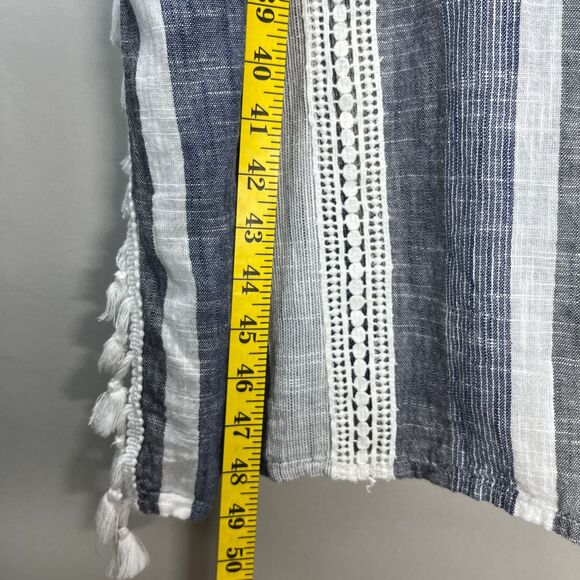 Blue Island Striped Crochet Trim Tassel Caftan Swim Cover Up Dress Coastal Large - Picture 12 of 12